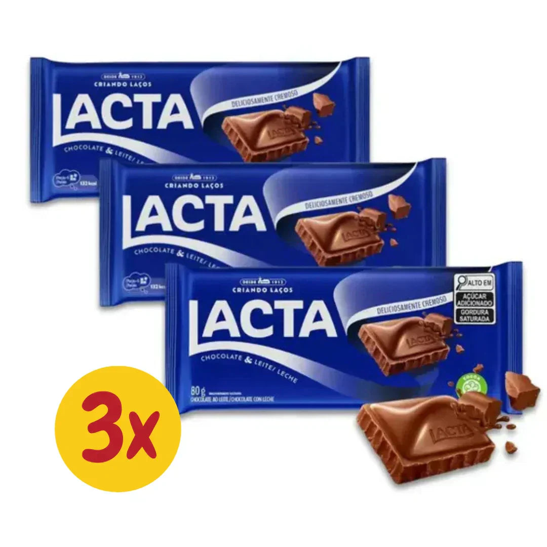 Kit 3 Barras Chocolate Ao Leite Lacta – 3x80G