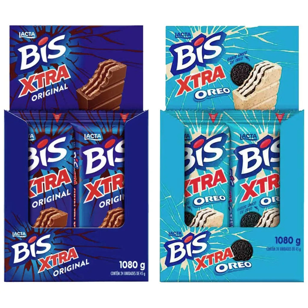 Kit 2 Displays com 48 Bis Xtra ao Leite + Bis Xtra Oreo – Lacta