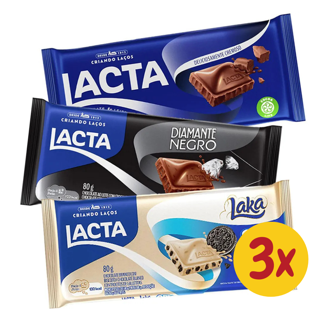Kit 3 Tabletes Original + Diamante Negro + Laka Oreo 80g – Lacta