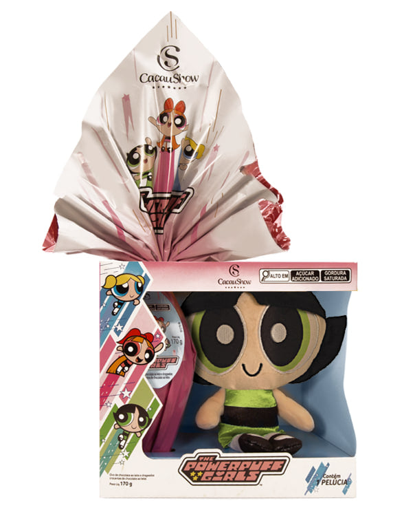 KIT Completo 3 Ovos de Páscoa ao Leite Meninas Superpoderosas Pelúcia 170g