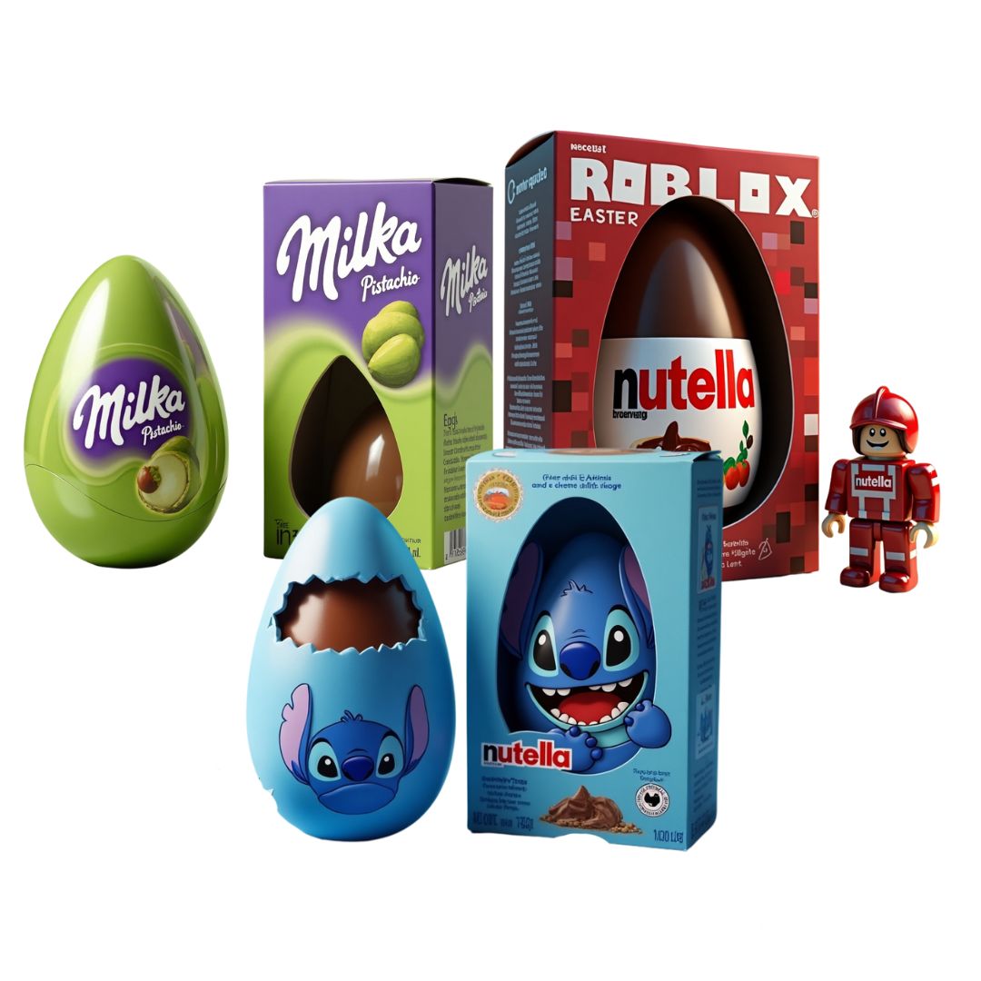 [LEVE 3 PAGUE 1] 3x Ovos Nutella 500g - DIsney Stich + Roblox + Milka Pistache